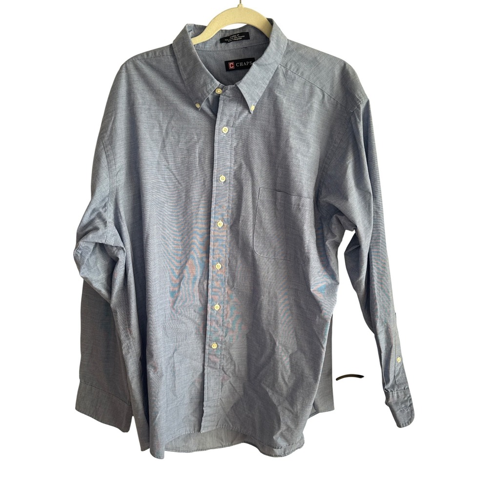 Chaps Mens Blue White Micro Stripe Button Down Shirt Classic‎ Fit 17-17.5 34/35